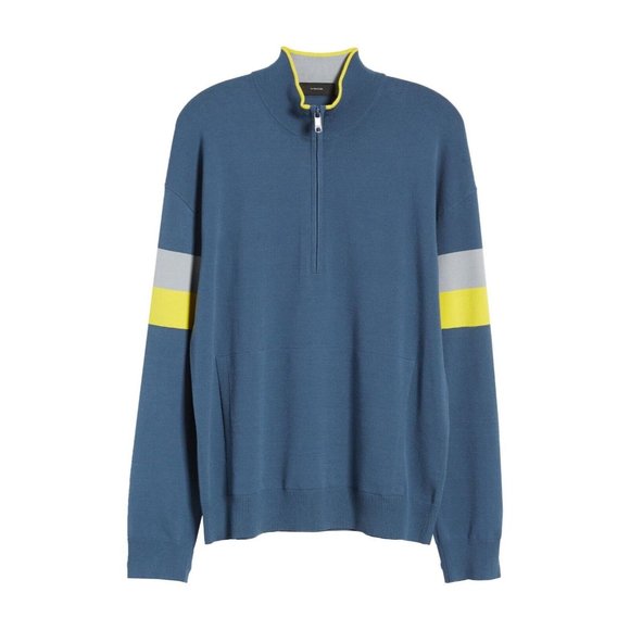 VINCE Mens Colorblock Quarter Zip Sweater In Bering Seal 500$ SIZE M - Picture 3 of 6